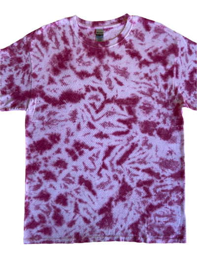 Front of pink and white tie-dye pattern short sleeve t-shirt