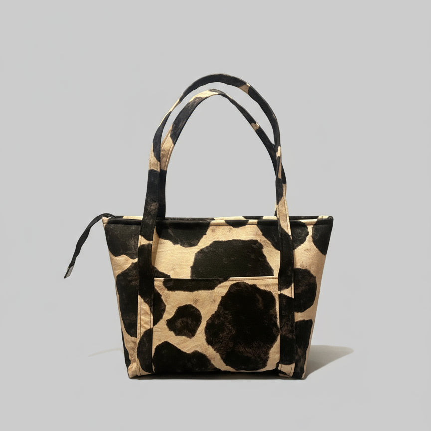 Black and White Cow Print Zipper Tote
