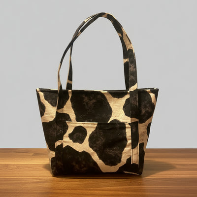 Black and White Cow Print Zipper Tote