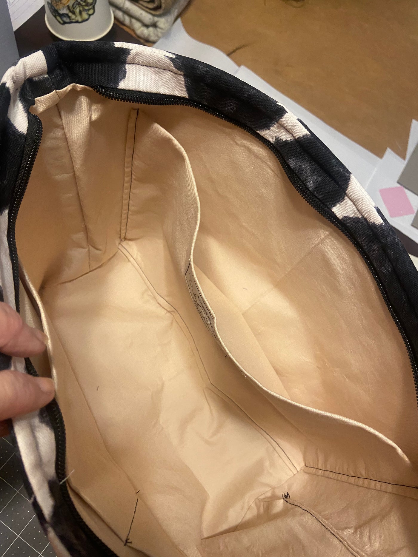 Black and White Cow Print Zipper Tote