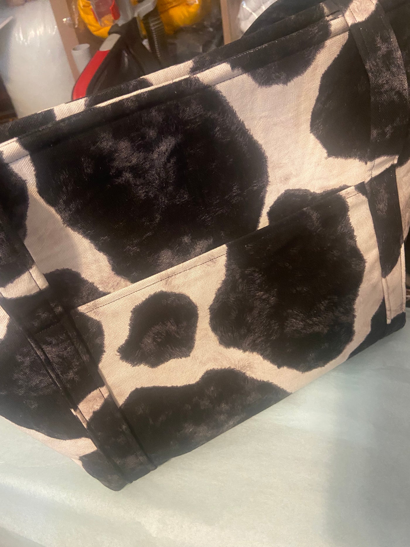 Black and White Cow Print Zipper Tote