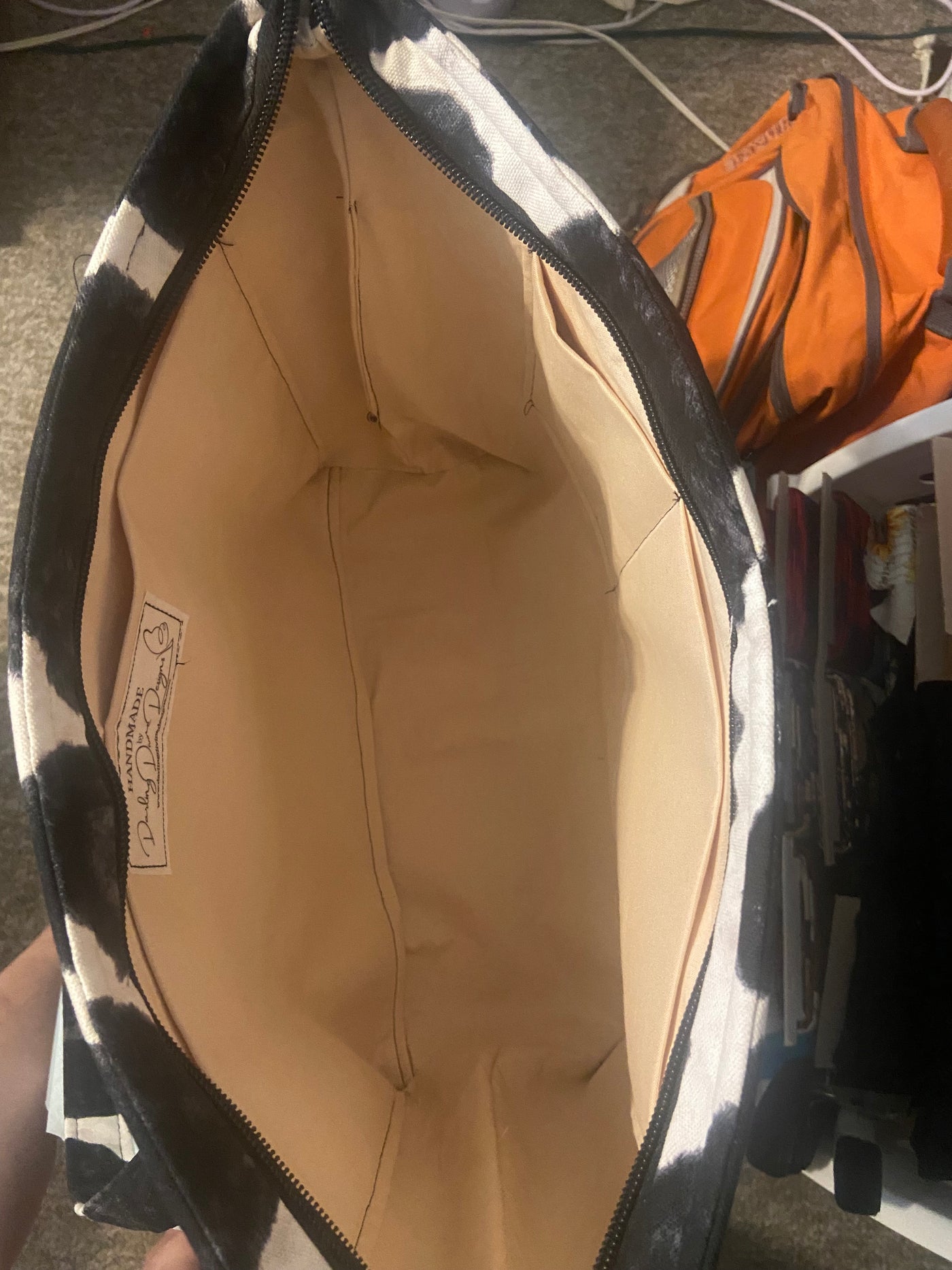 Black and White Cow Print Zipper Tote