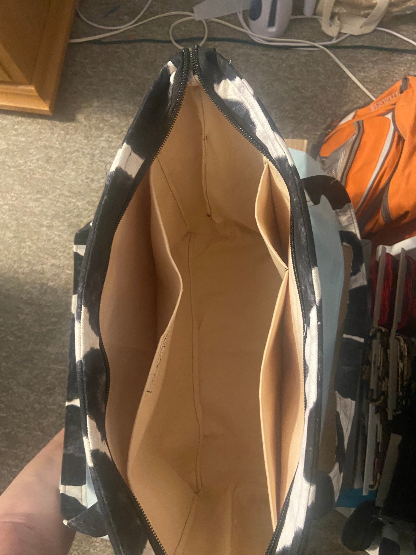 Black and White Cow Print Zipper Tote