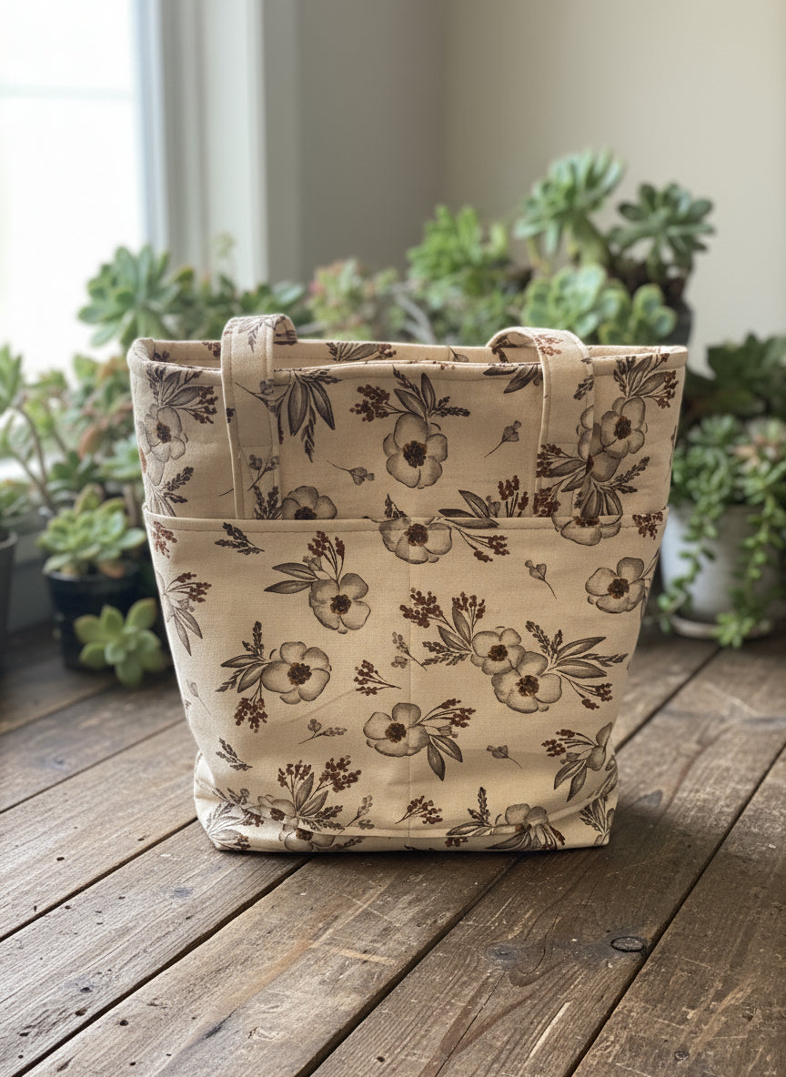 Beige Floral pattern xlarge tote bag
